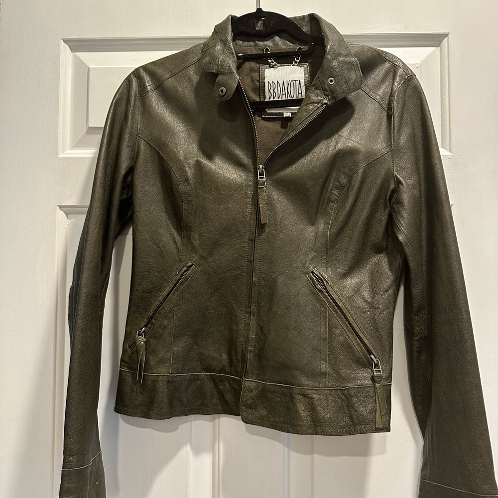 BB Dakota Army Green Leather Jacket